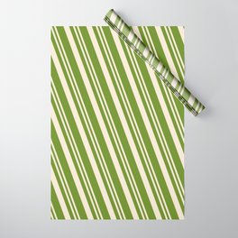 [ Thumbnail: Beige & Green Colored Lines Pattern Wrapping Paper ]