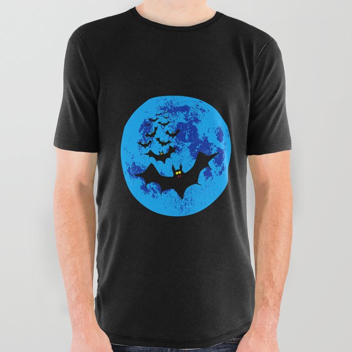 Vampire Bats Against The Blue Moon All Over Graphic Tee