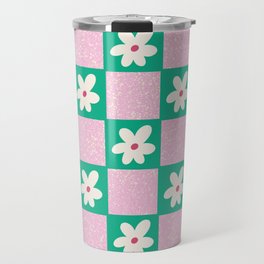 Sprinkle Spring of Daisies - Pink and Bright Green Travel Mug
