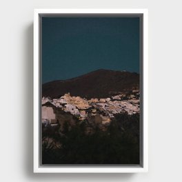 Santorini By Night | Greek Island Vibes in the Evening | City Lights and Dark Skies | Travel and Night Photography Fine Art Framed Canvas