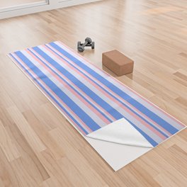 [ Thumbnail: Cornflower Blue, Light Pink & Lavender Colored Stripes Pattern Yoga Towel ]