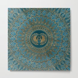 Egyptian Scarab Beetle Gold on Teal Leather Metal Print | Amulet, Colorful, Pharaon, Archaeology, Egyptiandecor, Graphicdesign, Sign, Egyptianart, Cairo, Egyptian 