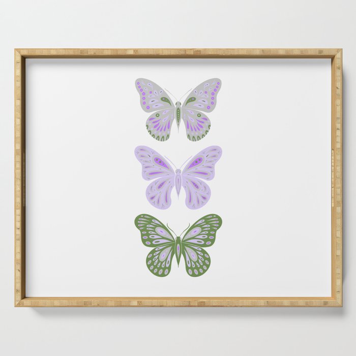 Three Butterflies - Purple & Green Serving Tray