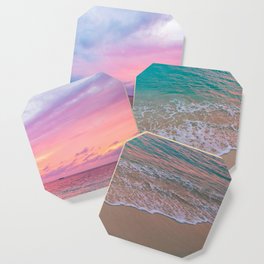 Aerial Photography Beautiful: Turquoise Sunset Relaxing, Peaceful, Coastal Seashore Coaster