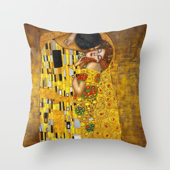 The Kiss Gustav Klimt Painting Throw Pillow