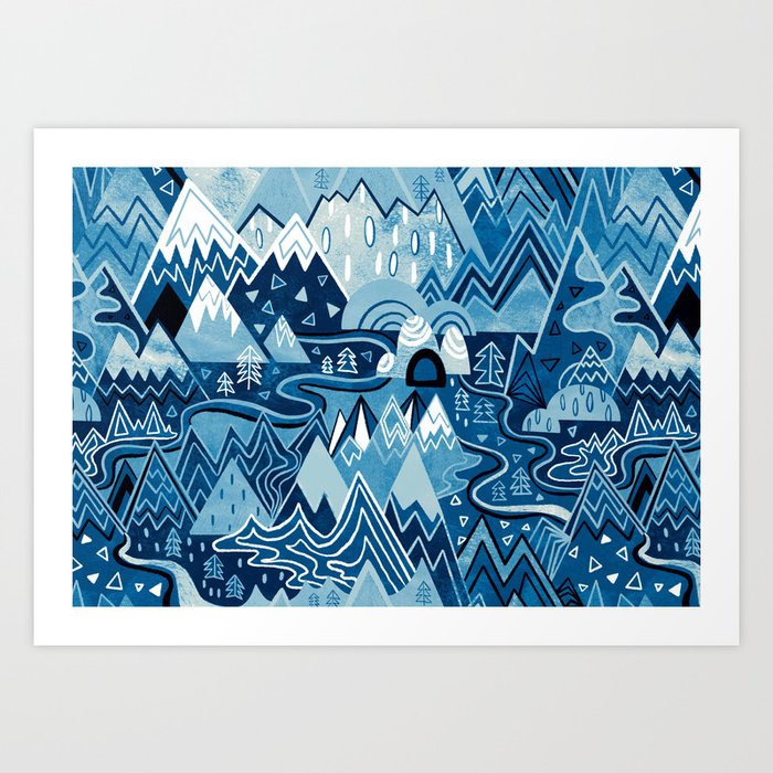 Maximalist Mountain Maze - Winter Blues Art Print