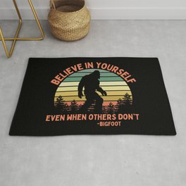 Bigfoot Funny Believe In Yourself Motivational Sasquatch Vintage Sunset Area & Throw Rug