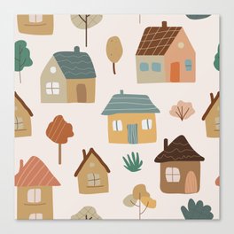 Cute boho houses seamless pattern Canvas Print