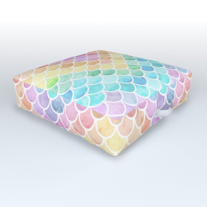Mermaid scales rainbow light Outdoor Floor Cushion