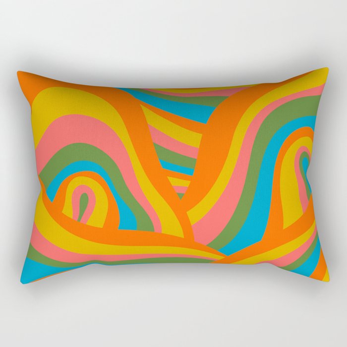 Retro 70s Psychedelic Abstract Pattern Rectangular Pillow