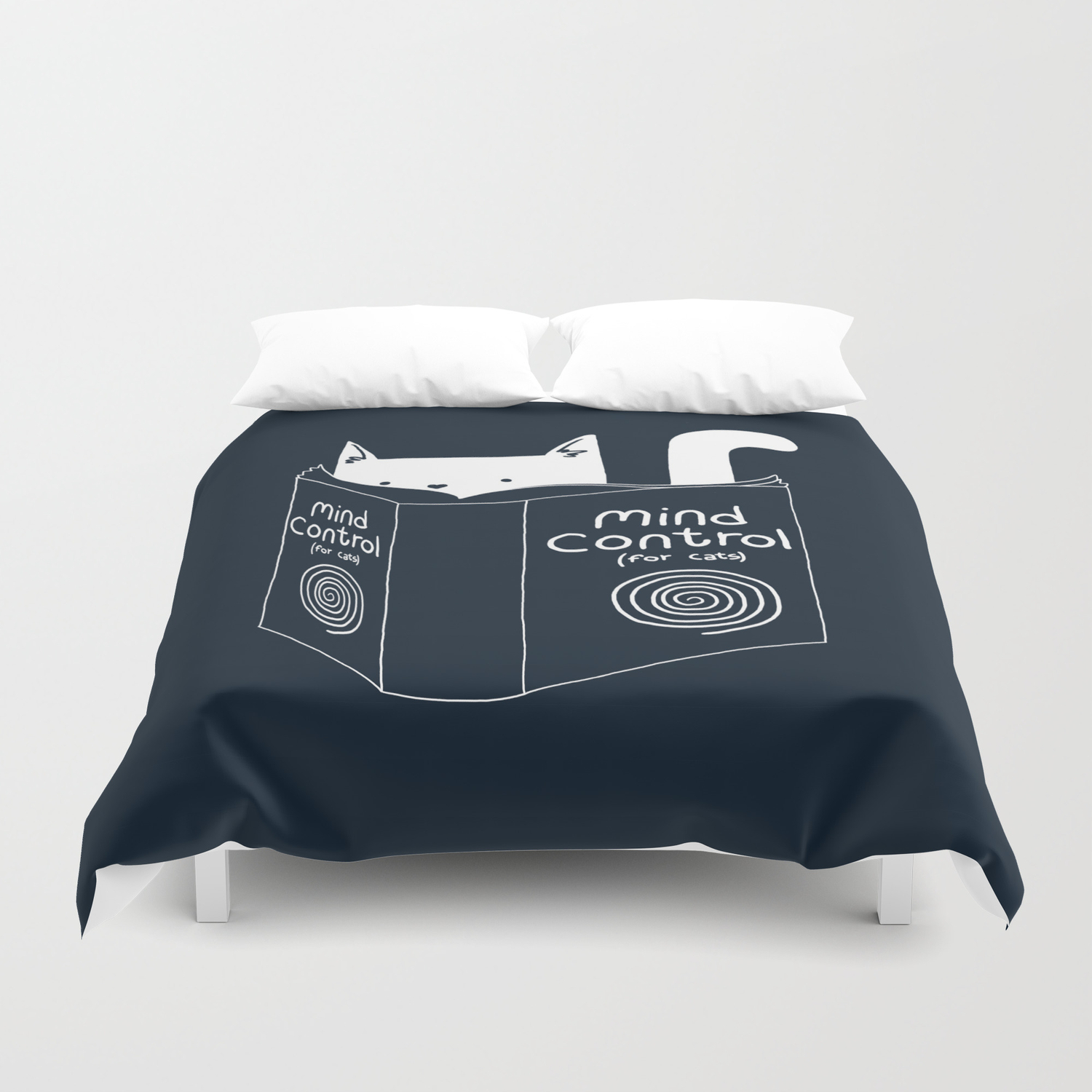 Mind Control For Cats Dark Blue Duvet Cover By Tobefonseca