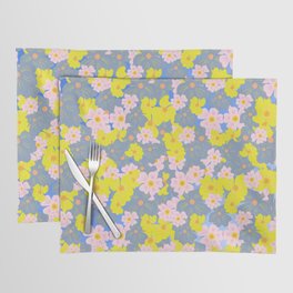 Pastel Spring Flowers Ombre Blue Placemat