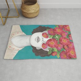 The optimist // rose tinted glasses Rug | Roses, Women, Girl, Acrylic, Graphite, Sketch, Illustration, Digital, Curated, Figurative 