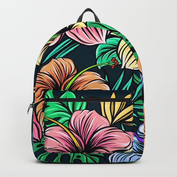 Hawaiian Hibiscus Floral Colorful Pattern Backpack