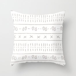 Mudcloth / mud cloth - simple organic lines, crosses and shapes, taupe on white Throw Pillow
