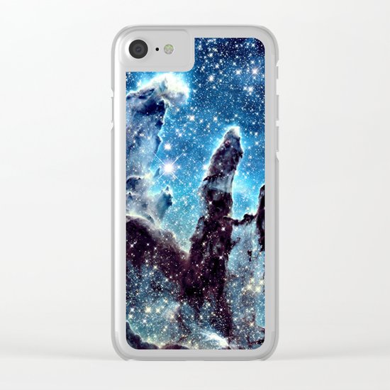 Pillars of Creation Nebula: Ocean Blue Galaxy Clear iPhone Case
