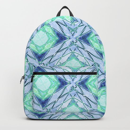 Abstract geometric pattern in blue, light blue,green, colours. Backpack