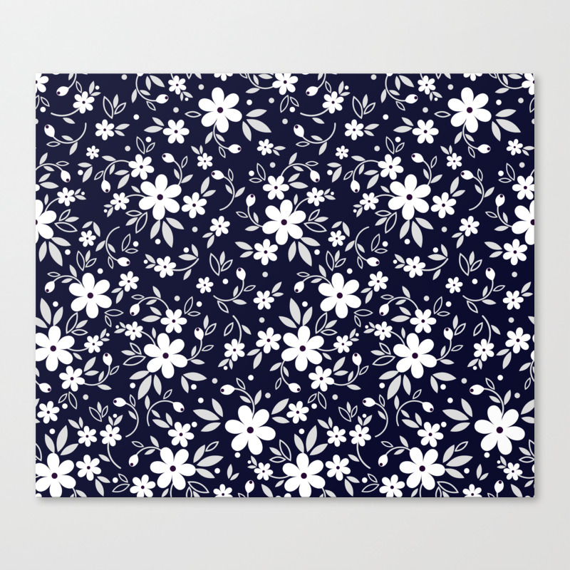 03 Ditsy Floral Pattern Dark Blue Background White Flowers Canvas Print By Ann Pen Society6