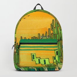 Seaweed City Backpack | Bright, Neon, City, Stripes, Drawing, Urban, Sea, Birds, Kinnikinnik, Geometric 
