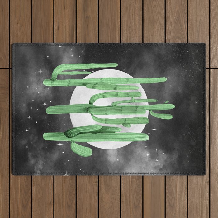 Cactus Nights Full Moon Starry Green by Nature Magick Outdoor Rug
