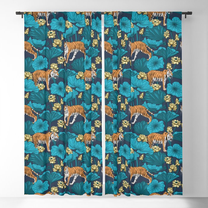 Tigers in the lotus pond Blackout Curtain