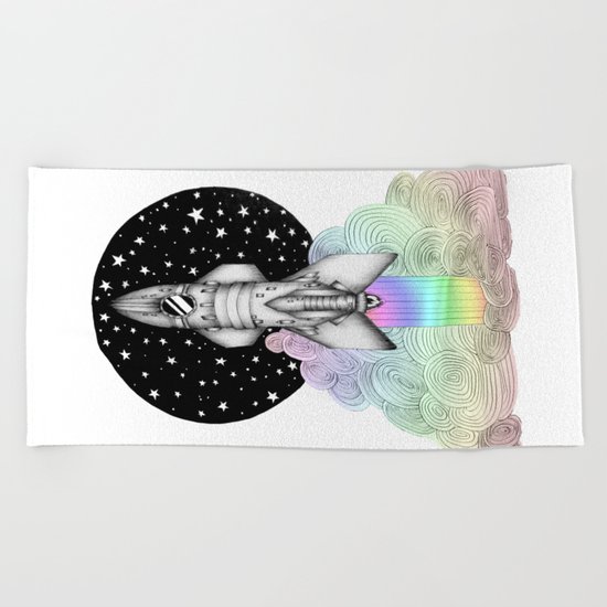 Super Magic Rainbow Dream Rocket Beach Towel