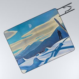 The Trapper, Winter Mountain landscape painting by Rockwell Kent Picnic Blanket