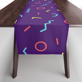 Memphis Style Abstract Pattern (purple, blue, red, yellow) Table Runner