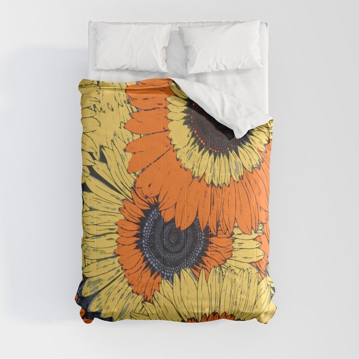 Abstracted Orange Yellow Deco Sunflowers Comforter