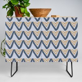 Hand Drawn Blue And Coffee Brown Chevron Pattern,Zigzag Pattern,Geometric,Abstract,Minimal,Retro,Classic, Credenza