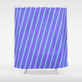 [ Thumbnail: Medium Slate Blue and Sky Blue Colored Lined/Striped Pattern Shower Curtain ]