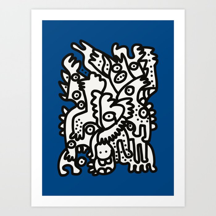 Blue Navy Color 2020 with Black and White Cool Monsters Art Print