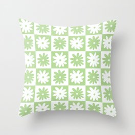 Green And White Checkered Flower Pattern Throw Pillow