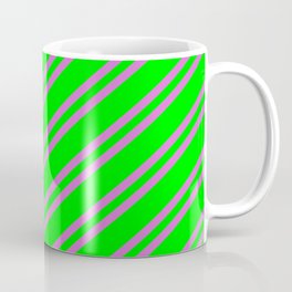 [ Thumbnail: Lime and Orchid Colored Striped Pattern Coffee Mug ]