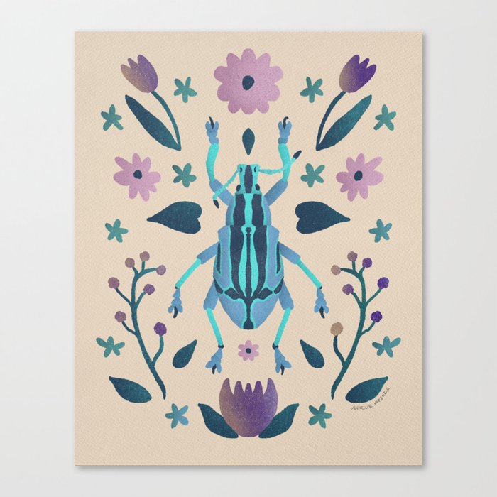 Bright Beetle with Purple Flowers Canvas Print