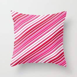 [ Thumbnail: Hot Pink, Crimson, and Mint Cream Colored Stripes/Lines Pattern Throw Pillow ]