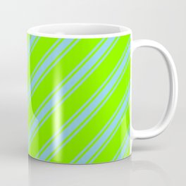 [ Thumbnail: Green & Sky Blue Colored Stripes/Lines Pattern Coffee Mug ]