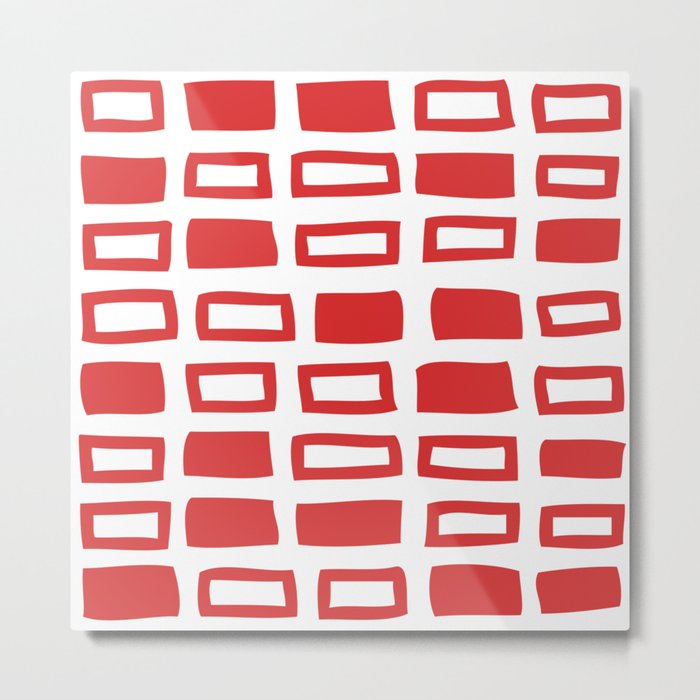 Mid Century Modern Abstract Squares Pattern 442 Red Metal Print