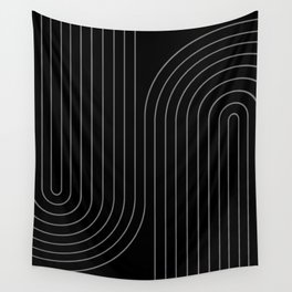 Minimal Line Curvature XXVI Black and Grey Mid Century Modern Arch Abstract Wall Tapestry