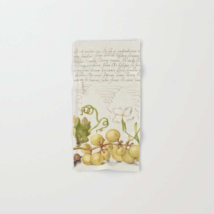 Vintage ornamental calligraphic art with grapes and flowers Hand & Bath Towel