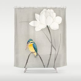Minimal Art Floral Bird Landscape Grey Shower Curtain
