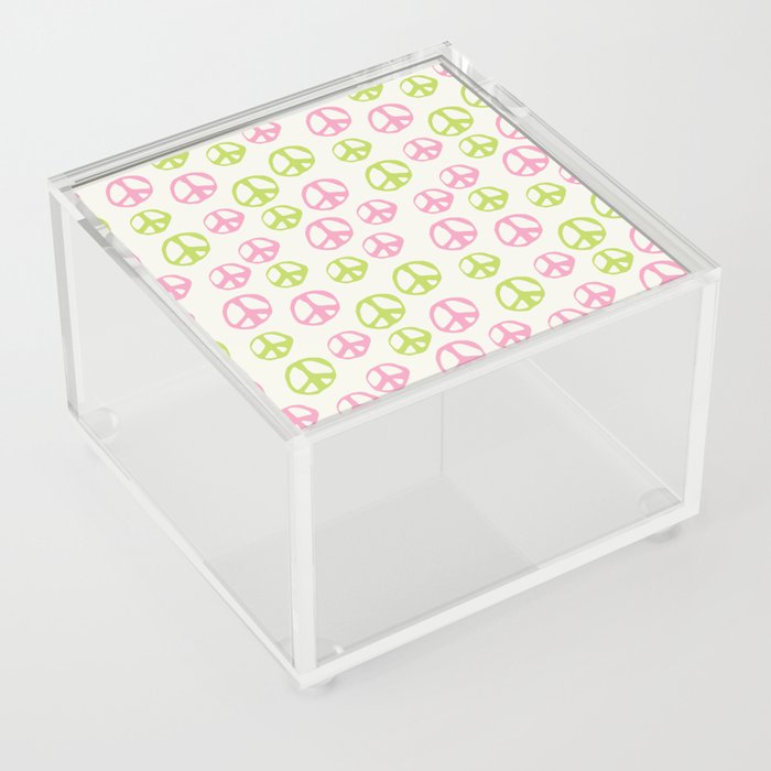 Hand-drawn Peace Symbol Pattern \\ Pink & Green Color Combo Acrylic Box