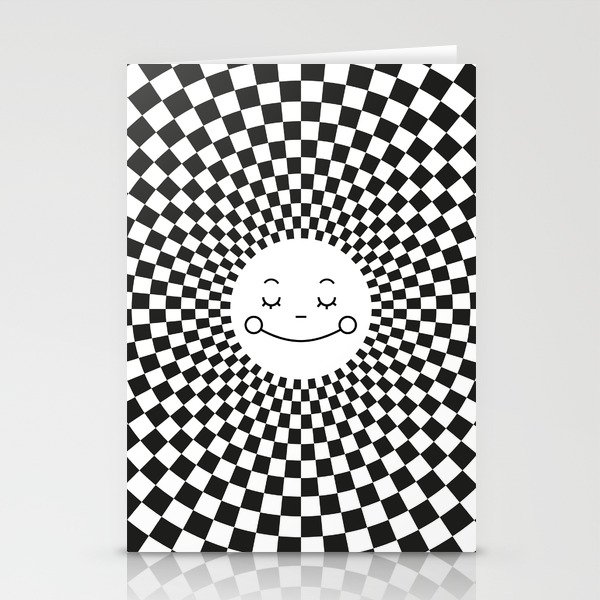 Checkered Black and White Smiley Sun Stationery Cards