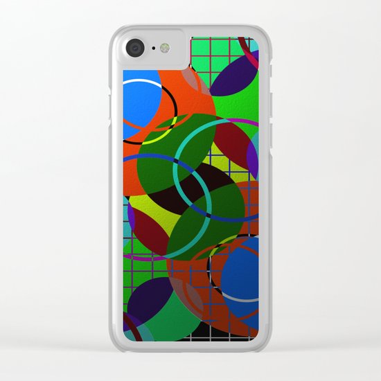 Caged Geometry - Abstract, metallic, geometric, rainbow coloured circles Clear iPhone Case
