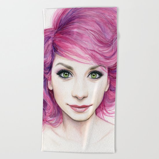 Pink Hair Girl Beach Towel
