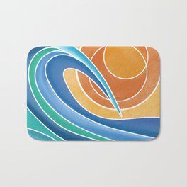 Sun and Waves Bath Mat | Waves, Water, Sky, Graphicdesign, Sun, Ocean, Digital, Bright, Blue, Orange 