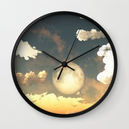 Evening Rise Wall Clock | Modern, Clouds, Contemporary, Painting, Nature, Sun, Sky, Moon, Sunset, Digital 