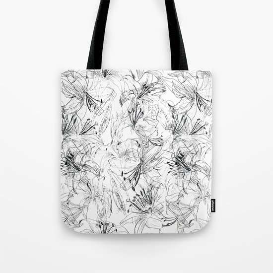 lily sketch black and white pattern Tote Bag by Color And Color | Society6