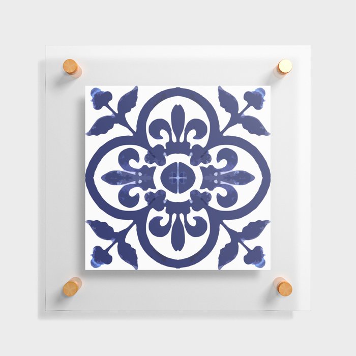 Talavera Classic Blue and White Flower Bud Floating Acrylic Print