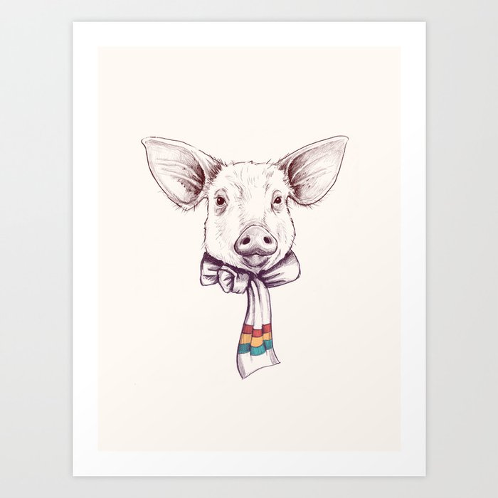 Pig and scarf Art Print